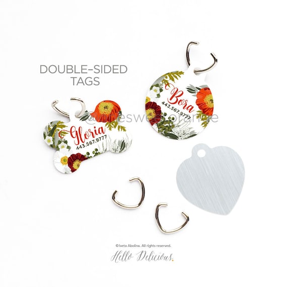 Dog Tag Personalized Dog Tag for Dogs Dog Tags Dog Collar Tag Cat Tag for  Dog Poppy Pet ID Tag Dog Name Tag Pet ID Tag Floral Tag