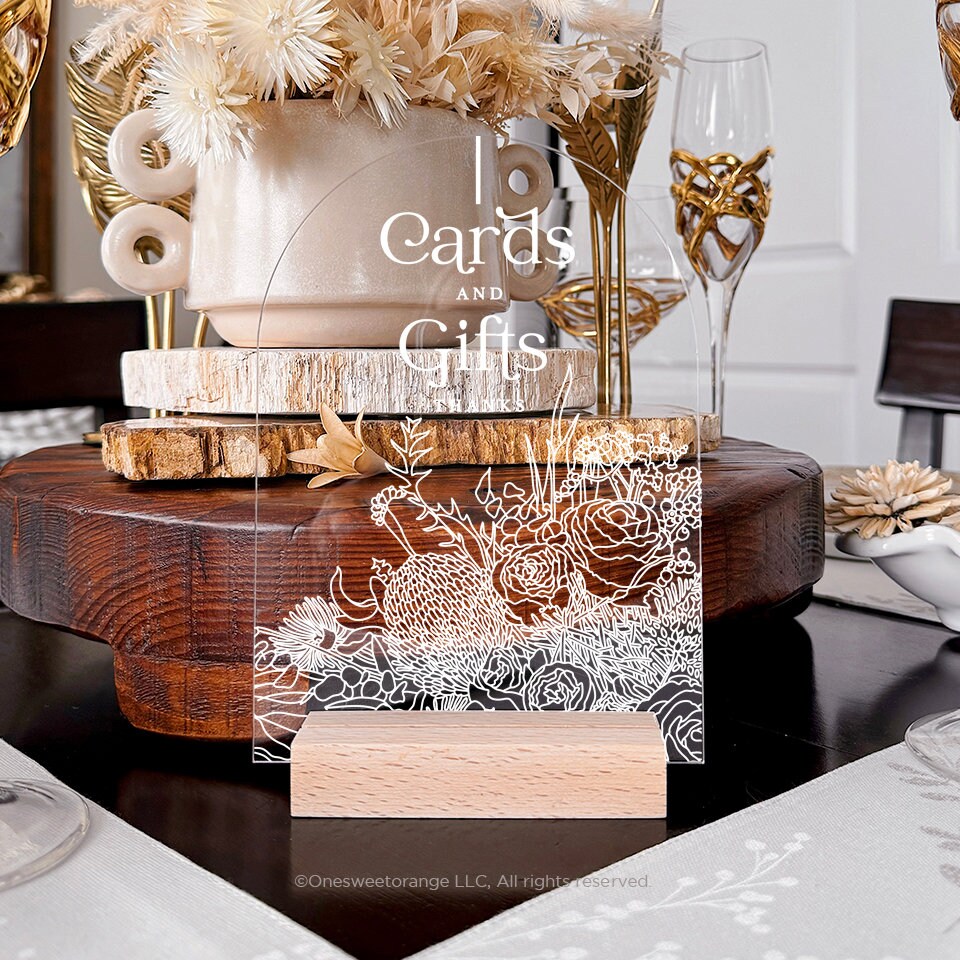 Cards and Gifts Acrylic Arch Table Sign Botanical Cards and Gifts Sign ...