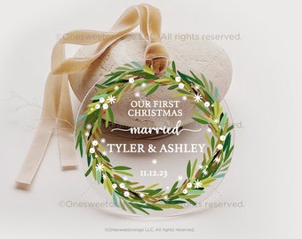 First Christmas Married Ornament Newlywed Gift Mr & Mrs Christmas Ornament Personalized Mr Mrs Wedding Ornament Wedding Gift Keepsake No.474