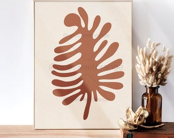Terra Cotta Leaves Minimalist Art Line Art Poster Line Drawing Print Line Art Modern Art Minimal Poster Botany Leaf Art Print Wall Art B242