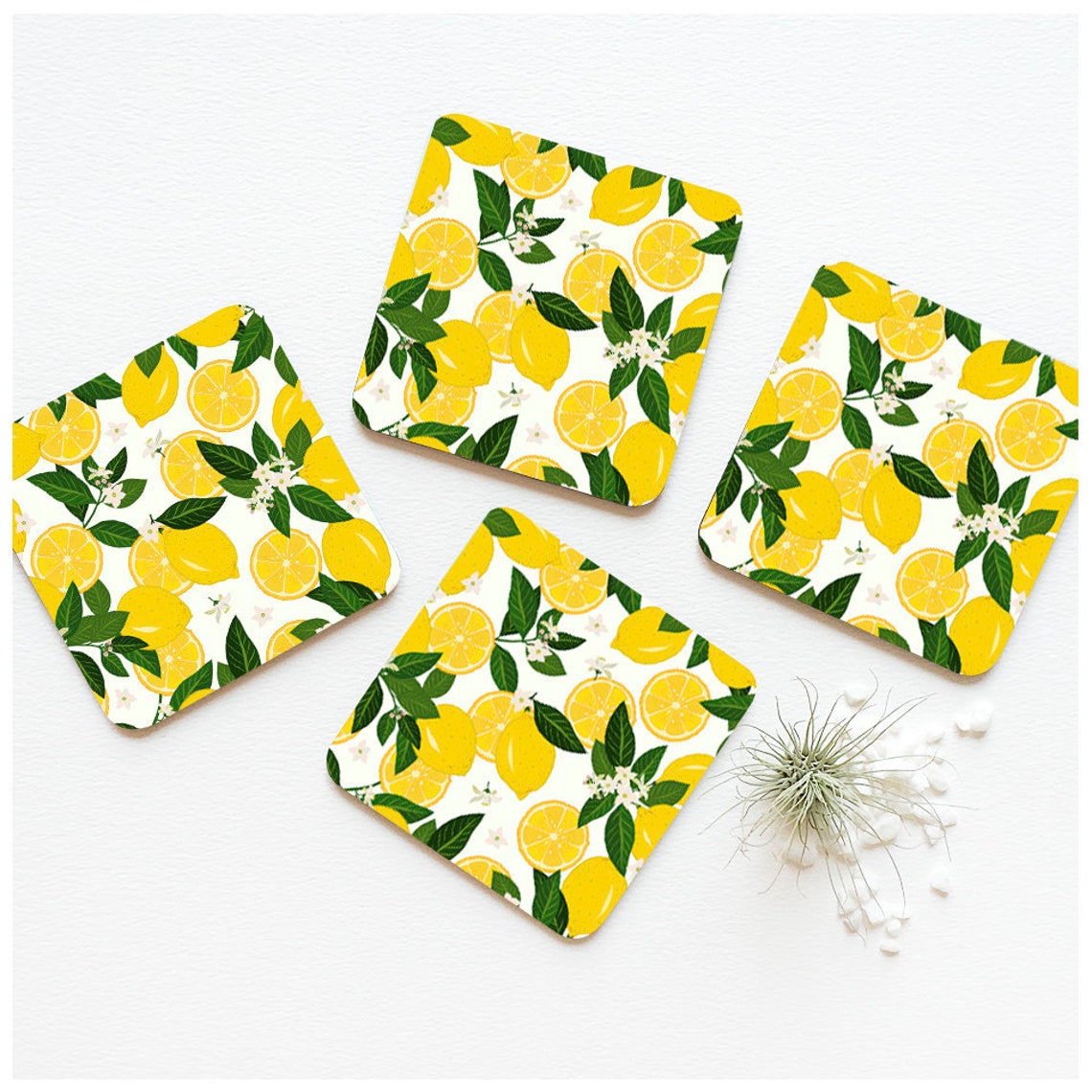 Coaster Set of 4 Lemon Fruit Cork Coasters Lemon Gift for Mom Etsy