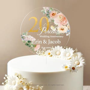 Elegant 20th Anniversary Cake Topper – Golden Porcelain Wedding & Birthday Decoration - View #9