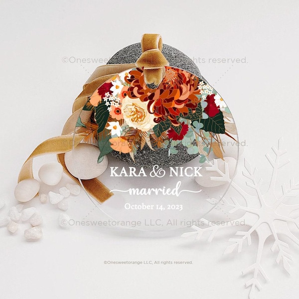 Adorno de acrílico para casarse, regalo para recién casados, adorno navideño para señor y señora, adorno de boda personalizado para señor y señora, recuerdo de boda n.º 273