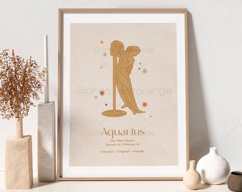 Aquarius Personalized Zodiac Sign Print Aquarius Zodiac Print Birth Month Star Print Astrology Print Zodiac Art Celestial Zodiac Art B493