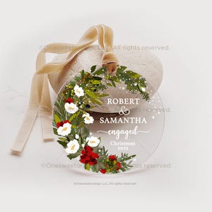 Acrylic Engaged Christmas Ornament Engagement Ornament Gift Engagement Party Gift Personalized Gift Custom Engagement Gift w Names No.467
