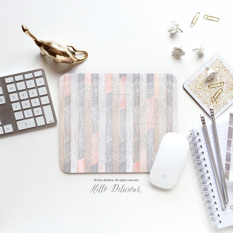 Mouse Pad Farmhouse Peach Mouse Pad Chevron Mouse Pad Office Etsy