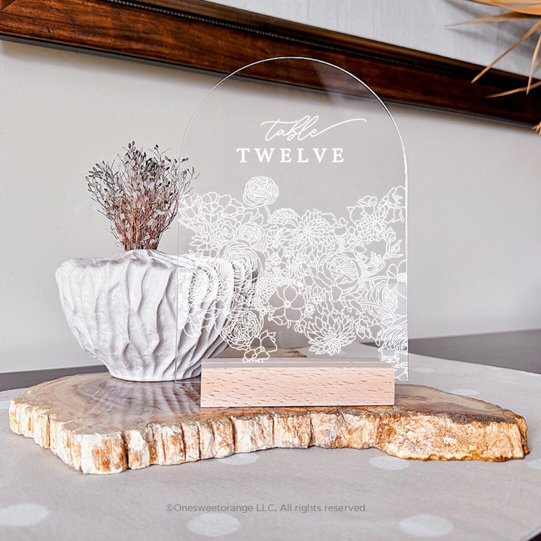 Wedding Table Number Stand With Names Floral Art Acrylic Table Numbers ...