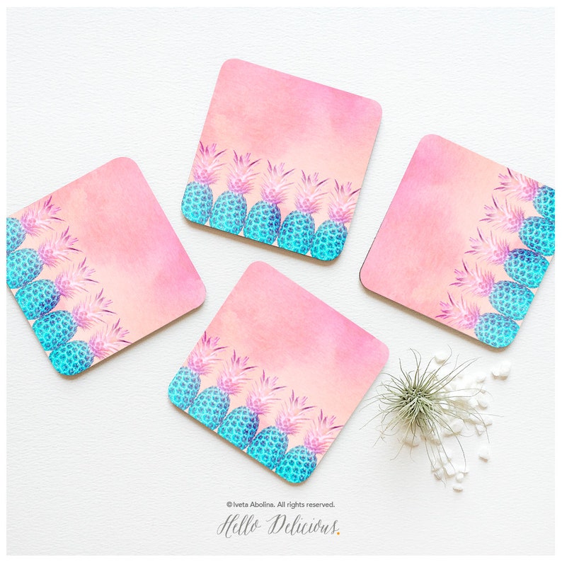 Coaster Set Of 4 Pineapple Parade Pink Cork Coasters C