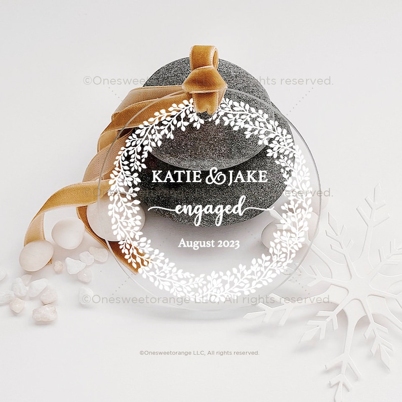 Acrylic Engaged Ornament Engagement Ornament Gift Engagement Party Gift Personalized Engagement Gift Custom Engagement Gift with Names No.15 image 1