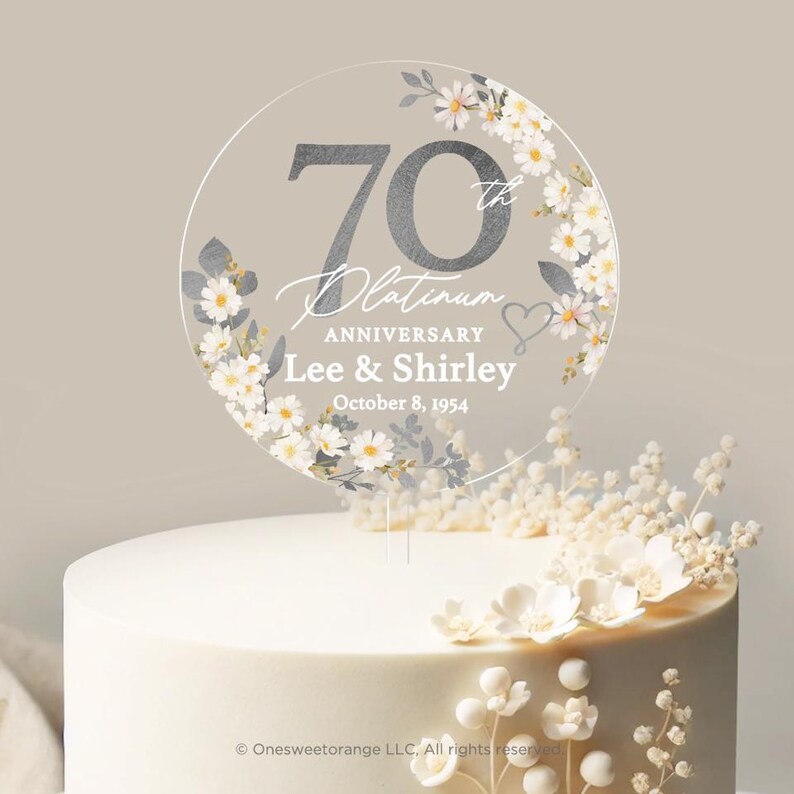 Platinum Anniversary Cake Topper 70th Anniversary Cake Topper Round Personalized Custom Anniversary Cake Topper 70th Anniversary Gift No.51 image 2