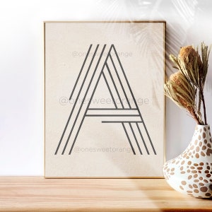 Initial Mid-Century Art Personalized Minimalist Line Art Wall Art Poster Line Letter Print Boho Art Modern Art Minimal Art Wall Art B235