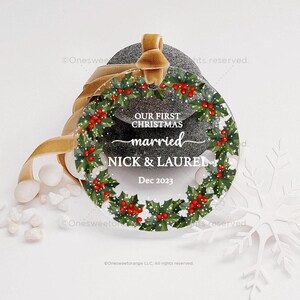 First Christmas Married Ornament Newlywed Gift Mr & Mrs Christmas Ornament Personalized Mr Mrs Wedding Ornament Wedding Gift Keepsake No.587