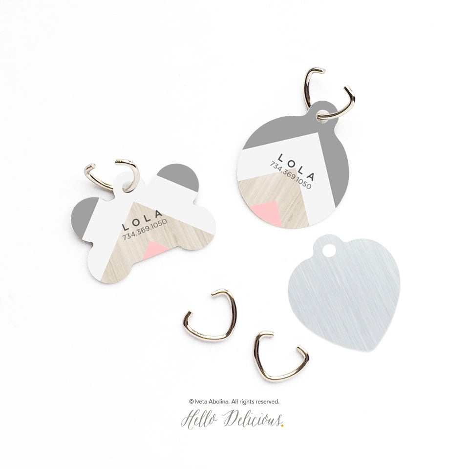 Étiquette d'identification Pour Animaux de Compagnie, Personnalisé Tag Dog Tag, Chevron Bois Chien I