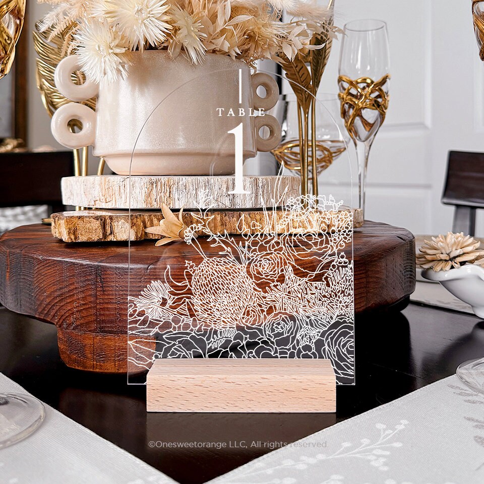 Wedding Table Number Stand Botanical Line Art Acrylic Table Numbers ...