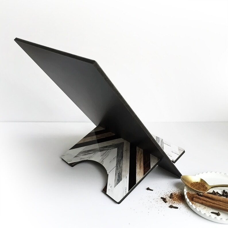 Ipad Stand Large Geometric Cookbook Stand Wood Print Ipad Etsy