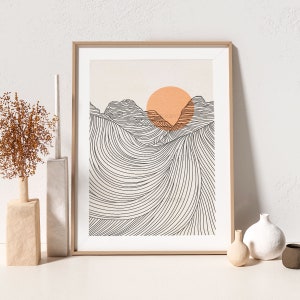 Mountain Sun Line Art Line Art Poster Line Drawing Print Line Art Modern Art Minimalist Poster Mountain Line Art Print Modern Wall Art B150 image 1