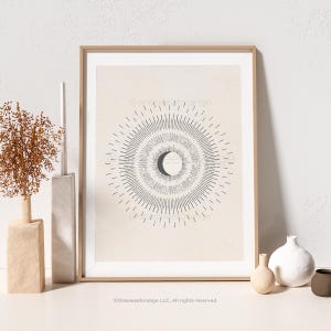 Moon Sun Art Sunburst Minimalist Line Art Moon Wall Art Poster Sunburst Line Print Boho Art Modern Art Minimal Art Minimalist Wall Art