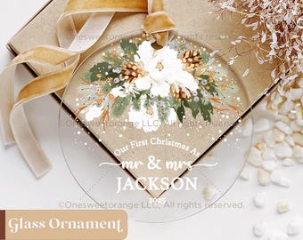 Adorno de cristal, regalo para recién casados, adorno navideño para Sr. y Sra., adorno de boda personalizado para Sr. y Sra., regalo de boda, recuerdo de boda, n.° G629