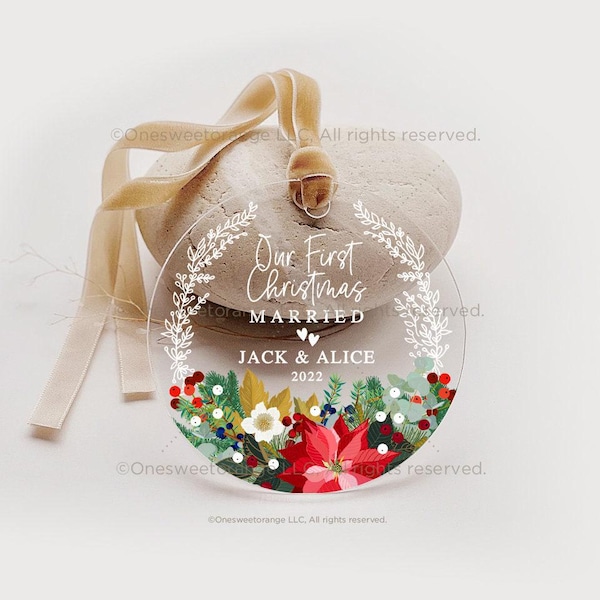 Adorno de Navidad para el primer matrimonio, regalo para recién casados, adorno de Navidad para el señor y la señora, adorno de boda personalizado para el señor y la señora, recuerdo de boda n.º 347