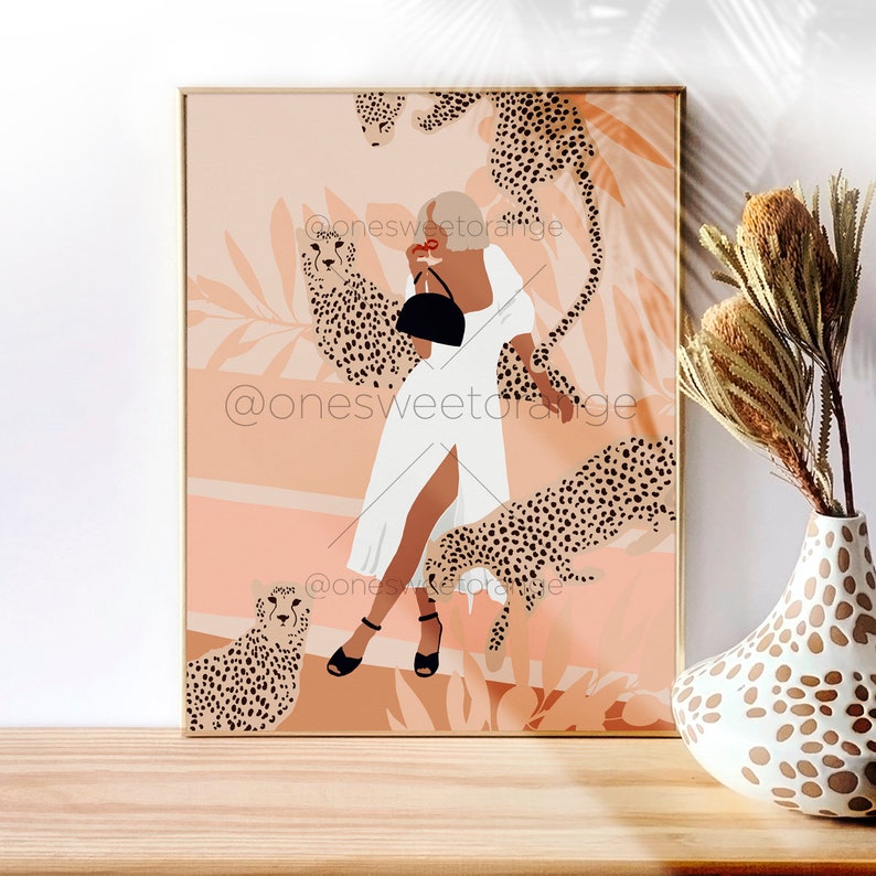 Cheetah Girl Minimalist Leopard Art Line Art Poster Print Line Art Modern Art Minimal Poster Nordic Graphic Art Print Modern Wall Art B59 image 3