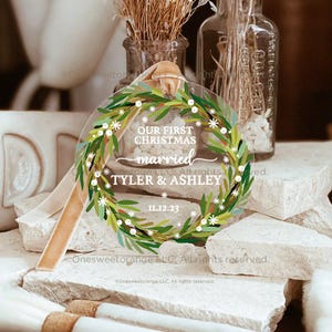 First Christmas Married Ornament Newlywed Gift Mr & Mrs Christmas Ornament Personalized Mr Mrs Wedding Ornament Wedding Gift Keepsake No.474 image 2