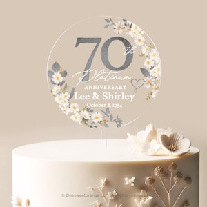 Platinum Anniversary Cake Topper 70th Anniversary Cake Topper Round Personalized Custom Anniversary Cake Topper 70th Anniversary Gift No.51 image 3