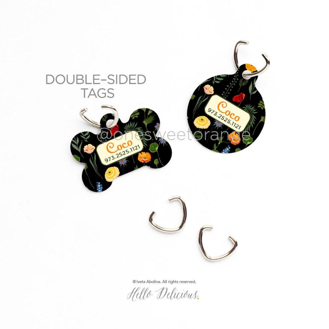 Dog Tag Floral Doublesided Dog Tags for Dogs Dog ID Tag Dog Tag Cat