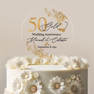 Personalized Golden Anniversary Cake Topper 50th Anniversary Cake Topper Round Custom Anniversary Cake Topper 50th Anniversary Gift No.5 Bild 3