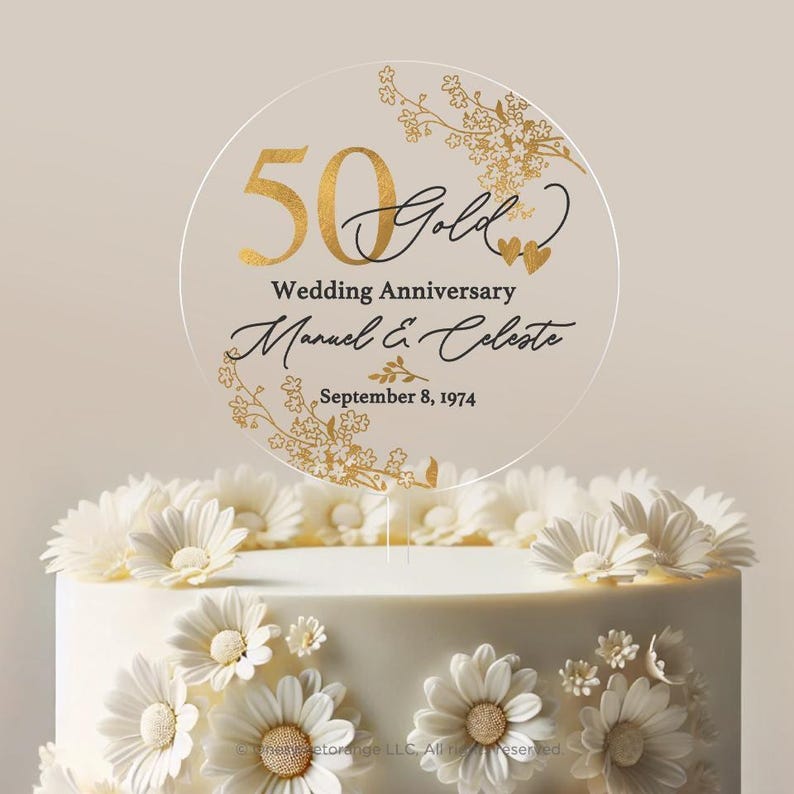 Personalized Golden Anniversary Cake Topper 50th Anniversary Cake Topper Round Custom Anniversary Cake Topper 50th Anniversary Gift No.5 Bild 3