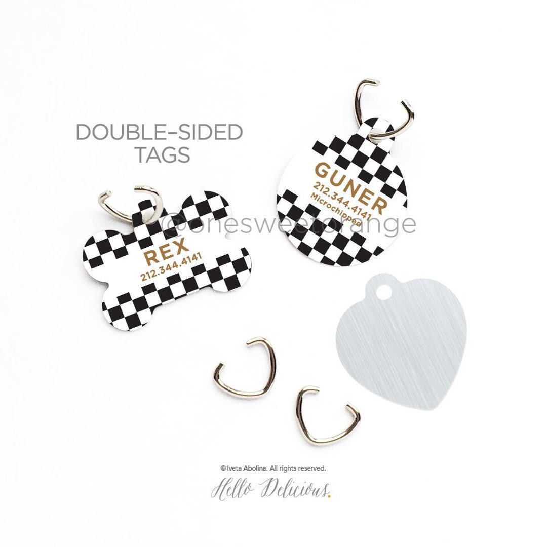 Checker Pet ID Tag Check Custom Pet Tag Personalized Dog Tag Neutral