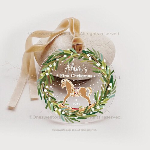 Baby's First, Holiday Ornament | Acrylic Personalized Gift - One-Sided Print, 3.5" Or 4.75" Diameter, Velvet Ribbon No.586