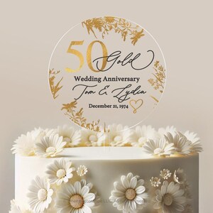 Golden Anniversary Cake Topper 50th Anniversary Cake Topper Round Personalized Custom Anniversary Cake Topper 50th Anniversary Gift No.22 image 2