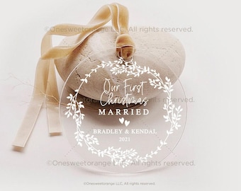 First Christmas Married Ornament Newlywed Gift Mr & Mrs Christmas Ornament Personalized Mr Mrs Wedding Ornament Wedding Gift Keepsake No.122
