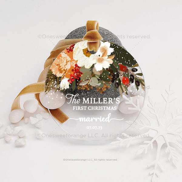 Adorno de Navidad para el primer matrimonio, regalo para recién casados, adorno de Navidad para el señor y la señora, adorno de boda personalizado para el señor y la señora, recuerdo de boda n.º 497