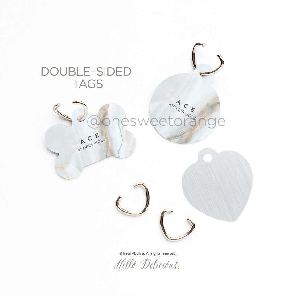 Dog Tag Pet Id Custom Personnalisé Dog Gray Marble Print 10.