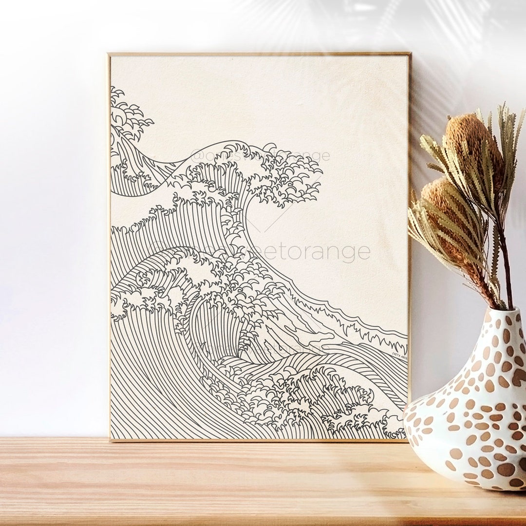 Japanese Wave Print Line Art Line Art Poster Waves Line