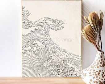 Japanese Wave Print Line Art Line Art Poster Waves Line Drawing Print Line Art Modern Art Minimal Print Waves Art Print Modern Wall Art B397