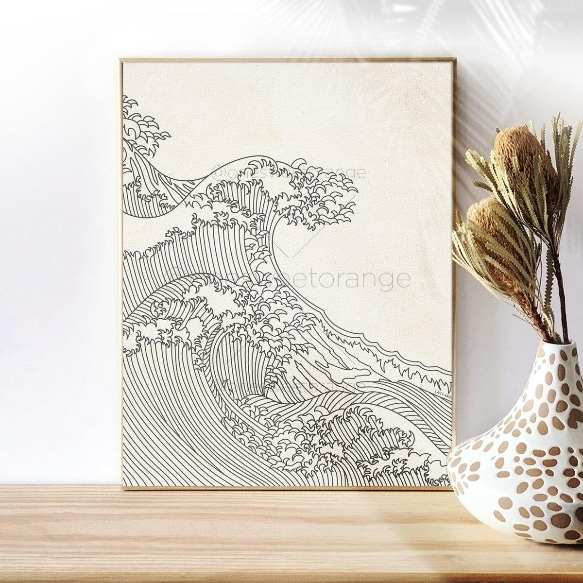 Japanese Wave Print Line Art Line Art Poster Waves Line