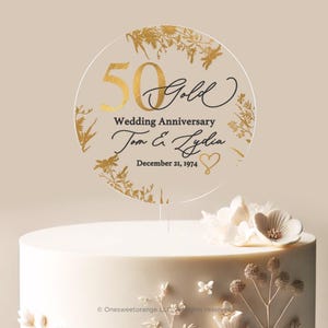 Golden Anniversary Cake Topper 50th Anniversary Cake Topper Round Personalized Custom Anniversary Cake Topper 50th Anniversary Gift No.22 image 3