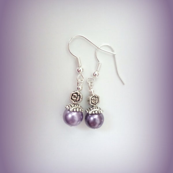 lilac earrings - purple earrings - pearl earrings