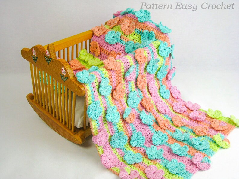 Flowering Meadow Baby Blanket Floral Crochet Pattern Etsy