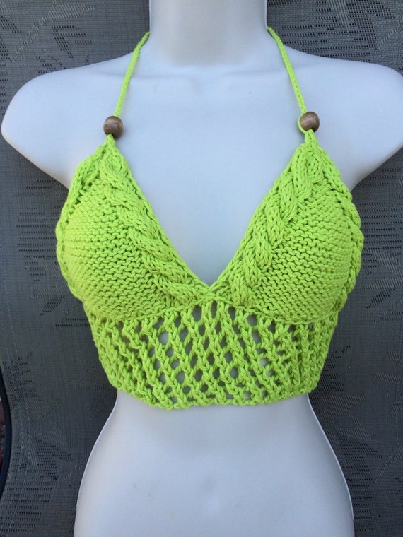 25% OFF Hot green halter top woody beads crochet crop top | Etsy