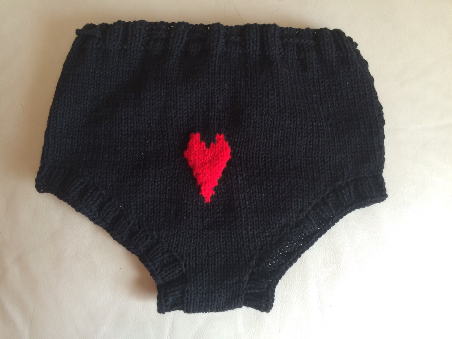 Black high waisted bikini hand knit panties red heart Etsy