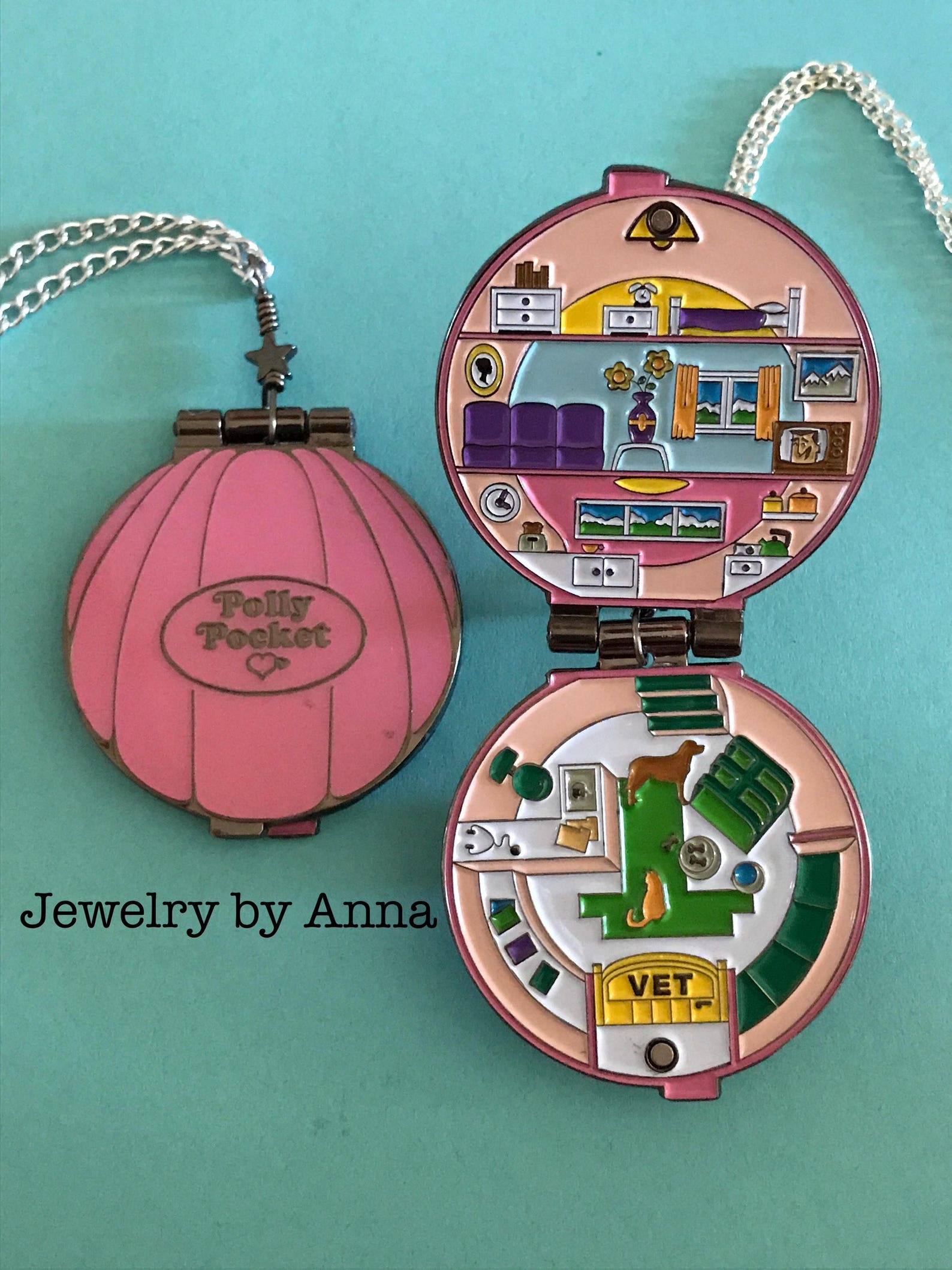 Enamel Polly Pocket Opening Compact Necklace Etsy