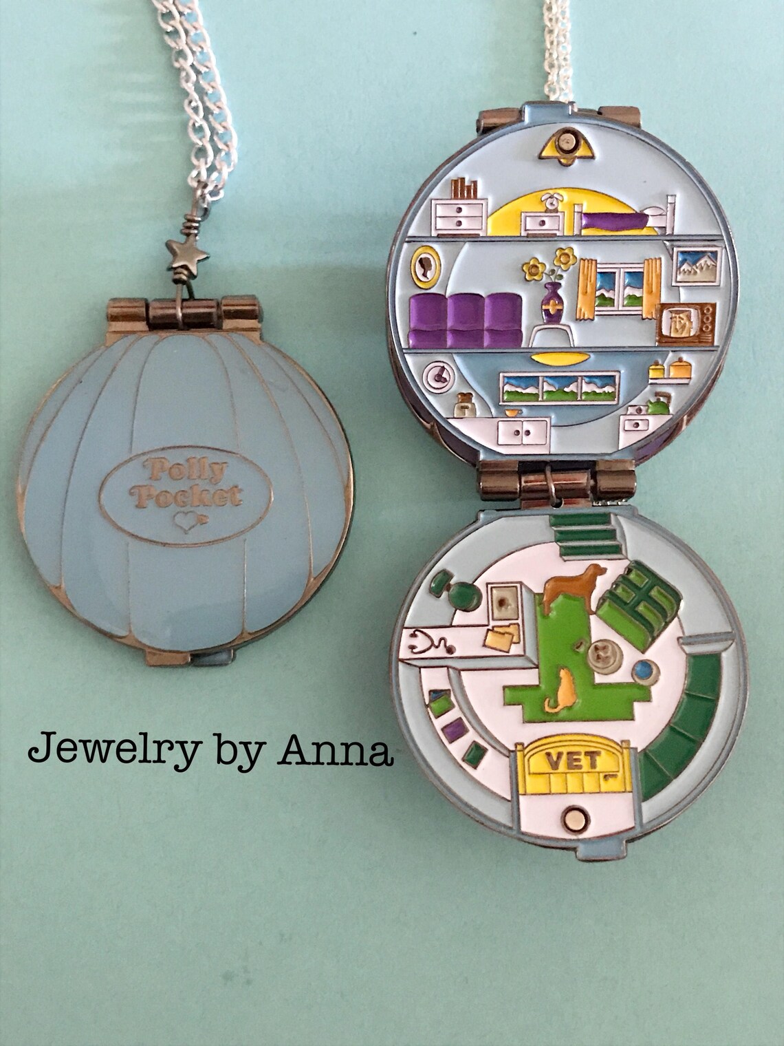 Enamel Polly Pocket Opening Compact Necklace Etsy