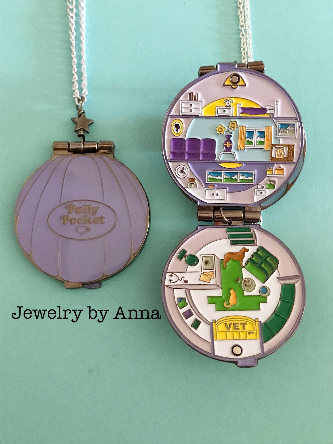 Enamel Polly Pocket Opening Compact Necklace Etsy