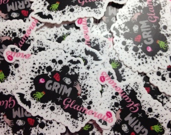 Grim and Glamorous Sticker (Small Creepy/Cute/Zombie/Bats/Brains/Heart/Eyeball/Diamonds/Bling/SWAK/Splatter/Goth/Pink/Green/Black Sticker)