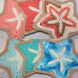 Crochet Starfish 100% Cotton Washcloth (Cotton Crochet Washcloth/Dishcloth/Trivet/Decor,Beach House/Seaside/Ocean Theme Decor,Summer,Sand)