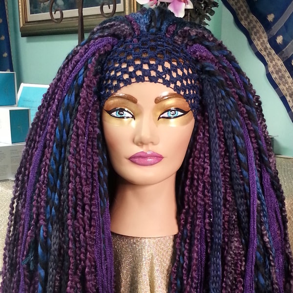 Bruise Violet Blue Purple Black Long Thick Yarn Wig Headdress Hairfall Tribal Bellydance Cosplay Burlesque Fairy Sexy