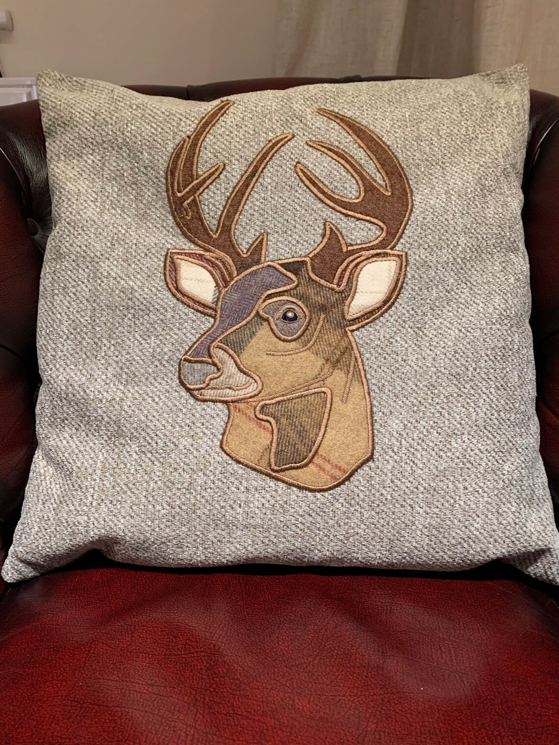 Handcrafted Stags Head Embroidered Cushion Cover Etsy
